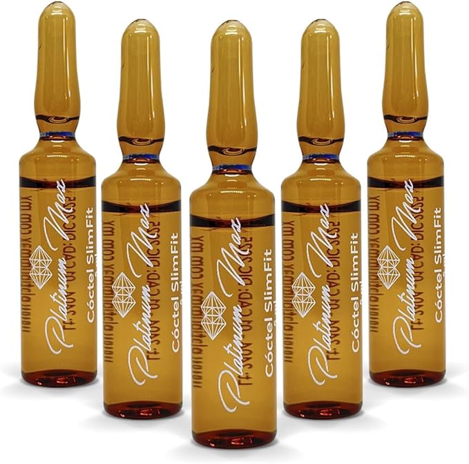 PLATINUMMAX 50 Ampolletas SlimFit 5 ml c/u – Fórmula Reductiva con CLA, Alcachofa y L-Carnitina para Tratamientos Corporales y Faciales; Presentación de Vidrio Esterilizado y Dosis Individual