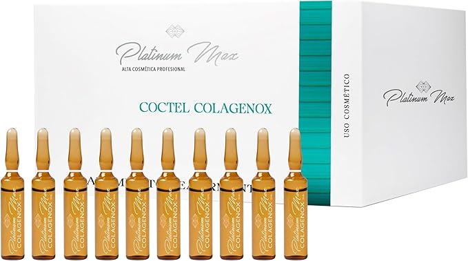PLATINUMMAX 50 ampolletas Colagenox 5 ml c/u - Formula Reafirmante con Vitamina C, y E, Colágeno, Silicio | Tratamientos Corporales y Faciales; Presentación de Vidrio Esterilizado y Dosis Individual