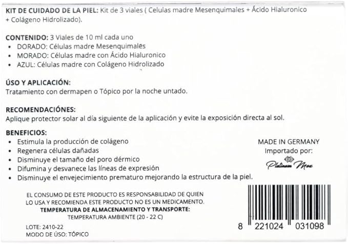 PLATINUMMAX Células Madre | Regenera, Repara, Uniforma, Tonifica, Hidratación Profunda) 3 Viales de 10 Ml c/u