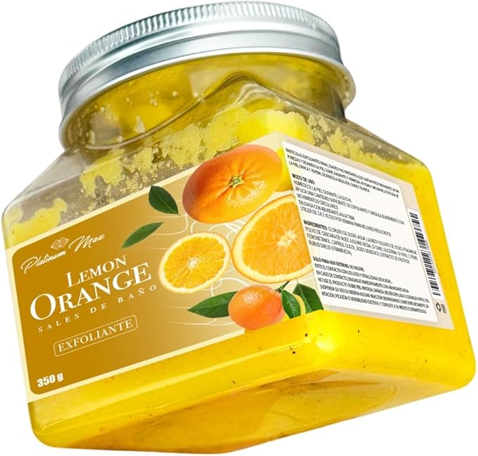 PLATINUMMAX | Sales de Baño Exfoliante Corporal con Limón y Naranja, Frasco 350g, Exfoliante Natural para Cuidado de la Piel