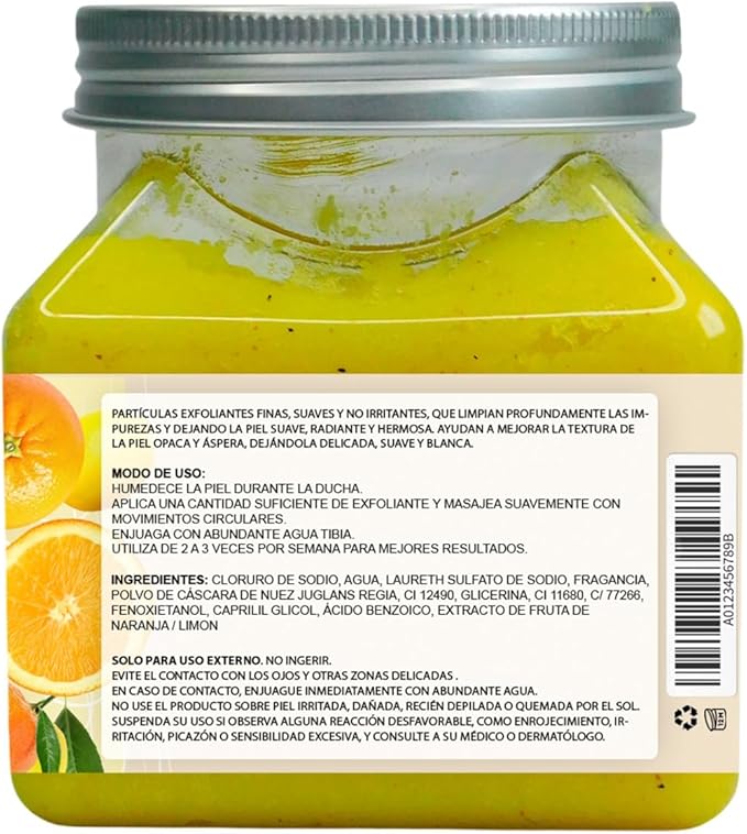 PLATINUMMAX | Sales de Baño Exfoliante Corporal con Limón y Naranja, Frasco 350g, Exfoliante Natural para Cuidado de la Piel