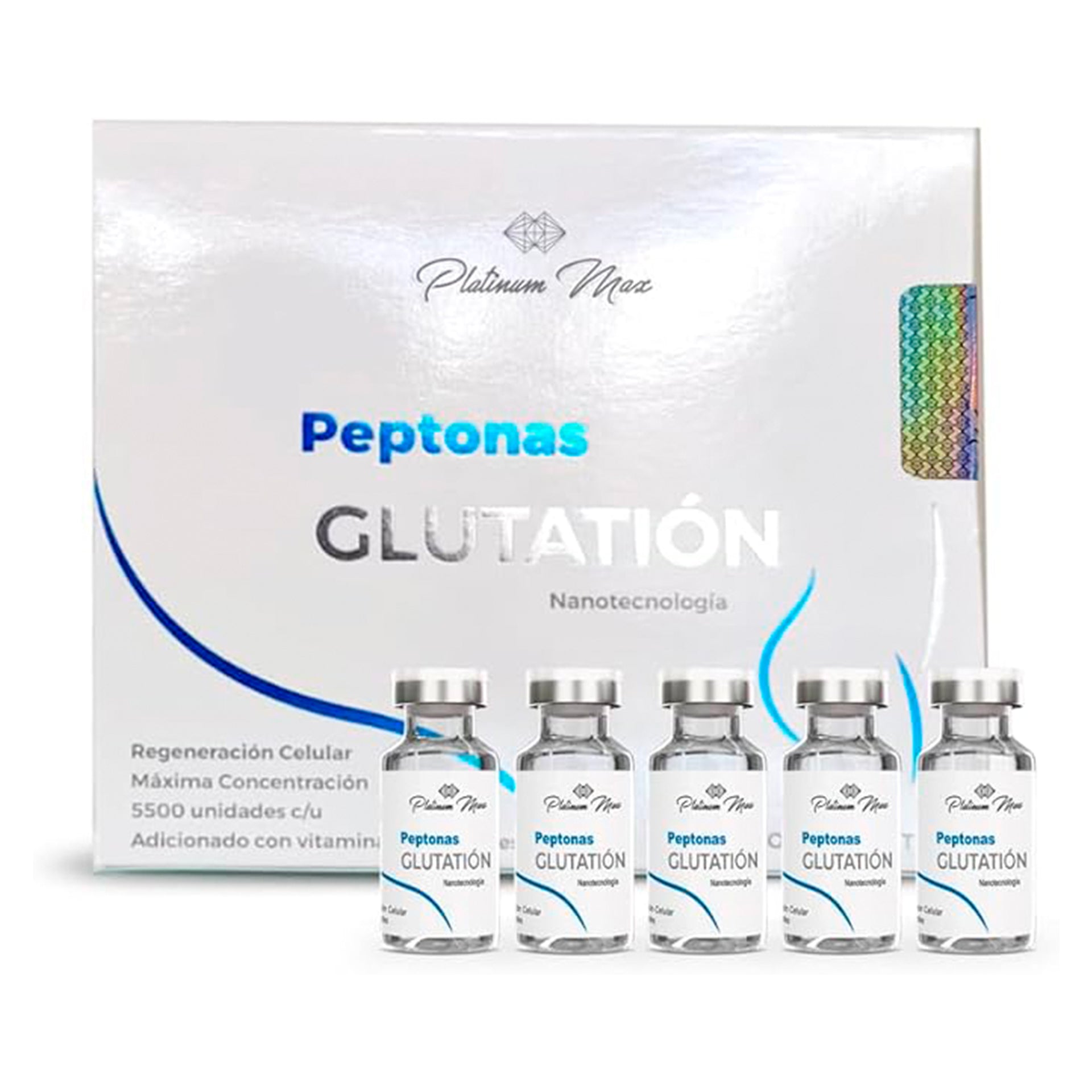 PLATINUMMAX Peptonas con Glutatión | Reafirmante, Aumento de Glúteo, Pierna y Otras Zonas - Vitaminas C, Colágeno y Peptidos; Tratamiento 5 semanas de uso